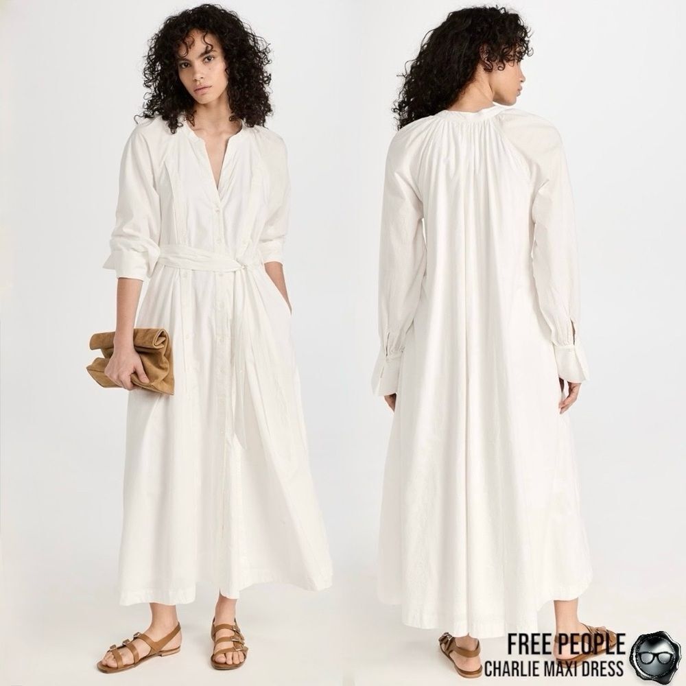 FREE PEOPLE CHARLIE MAXI DRESS IN OPTIC WHITE COTTON POPLIN WOMEN’S SMALL - Picture 11 of 11
